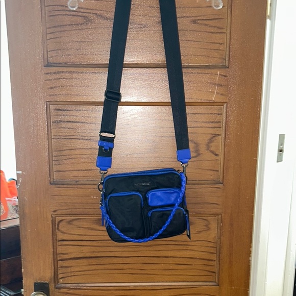 MZ Wallace Handbags - MZ Wallace Bowery Pocket Black and Cobalt Blue Crossbody Bag